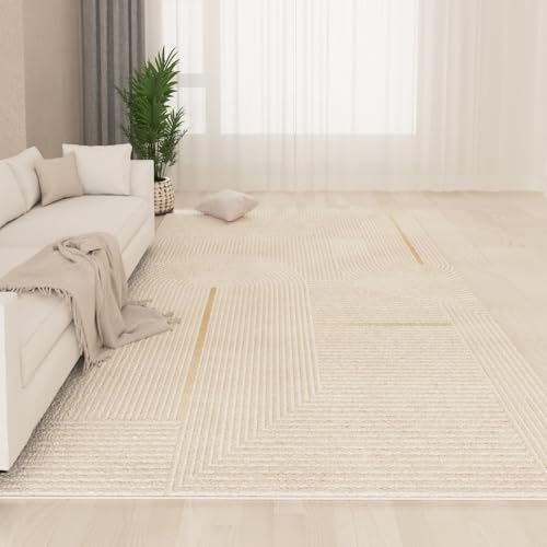 Ldiuttu Alfombra de Salón 130x180cm Antideslizantes y Lavable Alfombras Decorativas para Habitación Comedor Pasillo Beige geométrico Moderno