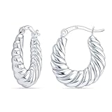Charmsy - Pendientes de aro gruesos de plata de ley 925 para mujer, aretes de aro ovalados con croissant torcido, diseño italiano, aretes de aro de camarón de 23 mm