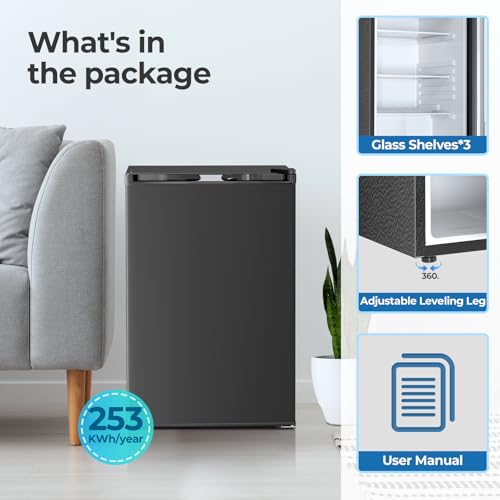 Image of Electactic Compact Refrigerator 4.4 Cu.ft Mini Fridge, Single Door Refrigerator with Adjustable Temperature Settings, Low Noise, for Bedroom, Office, Dorm Black
