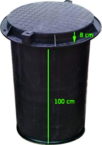Preisvergleich Produktbild Brunnenschacht, Verteilerschacht, Kontrollschacht, Revisionsschacht, Erdschacht aus Kunststoff komplett mit einem abschließbaren Deckel mit Boden Belastung bis 1,5 t, Schwarz