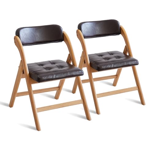 ALeesing Folding Chairs with Padded Seats, Wooden Folding Chairs Set