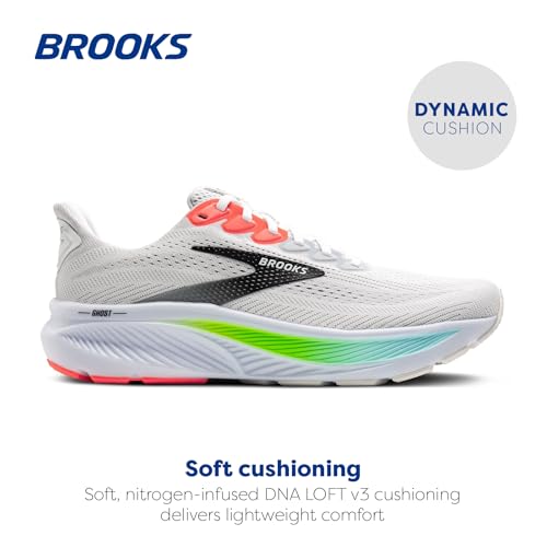 Brooks Brooks Men’s Ghost 17 Neutral Running Shoe - White/Pink Clay/Gecko - 9.5 Medium