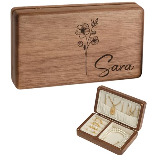 Personalised Birth Flower Wooden Jewellery Box – Custom Engraved Keepsake Storage Box for Jewellery, Trinkets & Gifts – Unique Birthday, Anniversary & Bridesmaid Gift for Her