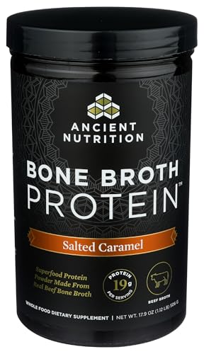 Image of Ancient Nutrition Bone Broth Protein Powder, Salted Caramel, 19g Protein per Serving, Beef, Supports Healthy Skin, Gut Health, Joint Supplement, Gluten Free, Paleo and Keto Friendly, 20 Servings