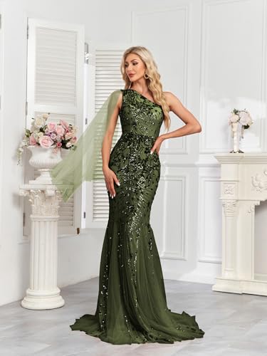 One Shoulder Glitter Mermaid Dress for Mother of The Bride Women's Sexy Sequin Formal Gown3
