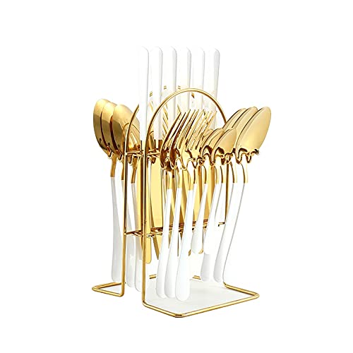 Ménagère de luxe avec coffret cadeau, service de couverts or blanc pour mariage