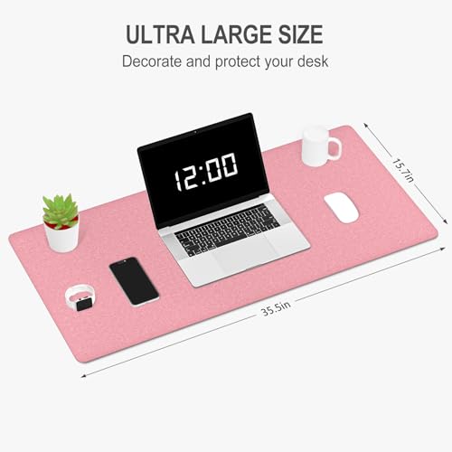 Auhoahsil Felt Desk Mat, Minimalist Large Mouse Pad XXL 35.5 x 15.7 in, Desk Matt for Desktop, Keyboard, Laptop, Computer, Office, Work from Home, Gaming, Pink — view 2