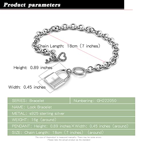 Charm Women 925 Sterling Silver Key Lock Pendant Bracelet Fashion Solid Silver Rolo Chain Bangle Fine Jewelry Gift For Wife & Girlfriend3