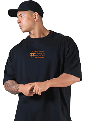 Image of GYMBROTHERS 100% Pure Cotton Mens Printed Half Sleeves Oversized Round Neck Drop Shoulder, Relaxed Fit, T-Shirt