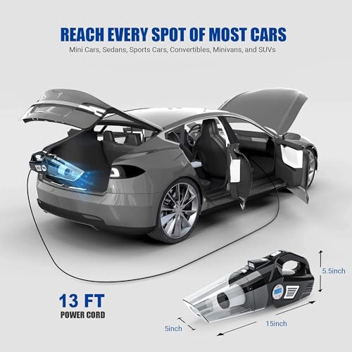 Image of KP-CVC30 Car Vacuum Cleaner with Tyre Inflator 8000Pa Suction Power Wet & Dry Cleaning LED Light 13FT Cord Portable Handheld Vacuum for Car