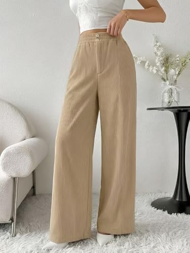 Image of SMOWKLY Authentics Women's Trendy Casual Corduroy Stretchable Baggy Loose Korean Trouser with Pockets || High Rise Elastic Waist Going Out Lounge Pants || Wide Leg Summer Pants for Woman