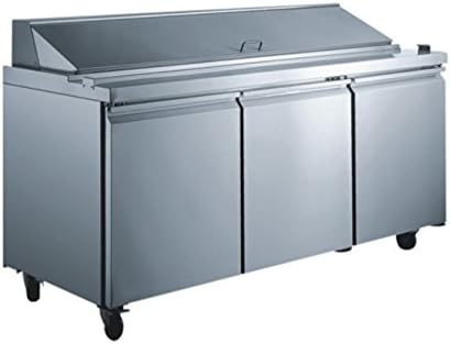 70" 3 Door Mega Top 30 Pan Salad Sandwich Prep Refrigerator Table - All Pans and Cutting Board Included