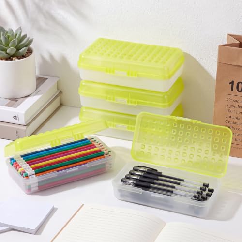 Image of Blulu 6 Pack Plastic Pencil Boxes Bulk Large Pencil Case,Yellow | 8.5 x 5.5 x 2.4in, with Snap Lid, Large Capacity Pencils Holder for Organize and Carry, Watercolor Pens Stationery for Office
