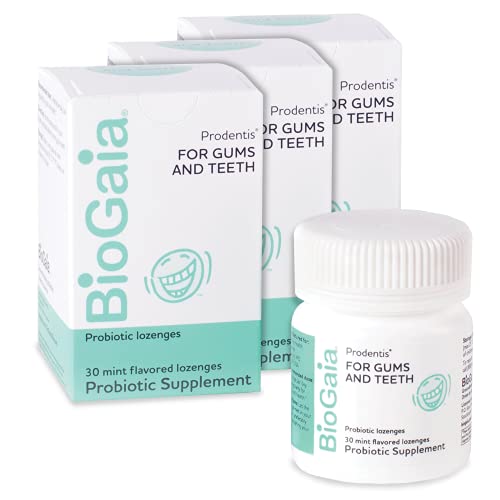 BioGaia Prodentis Mint Lozenges, Probiotic for Daily Oral Health, Promotes Heathy Teeth and Gums, Fights Bad Breath, Alcohol Free, 30 Lozenges, 3 Pack