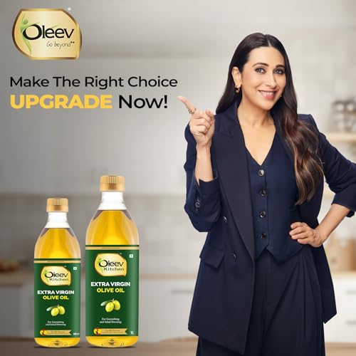 Image of Oleev Extra Virgin Olive Oil, for Garnishing and Salad Dressing, 1L PET Bottle (Pack of 3)
