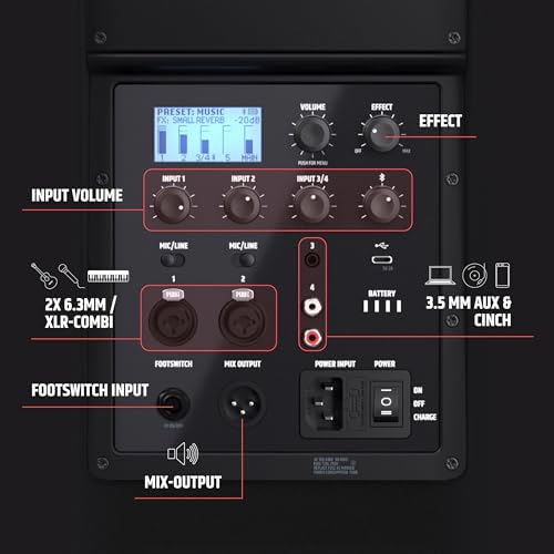 LD Systems ANNY 8 Tragbarer Bluetooth PA-Lautsprecher mit Akku und Mixer, Stage Black