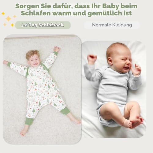 Looxii Baby Schlafsack Winter mit Füßen Baumwolle Winterschlafsack 3.0 Tog Warm Babyschlafsack mit Beinen Schlafsäcke Neugeborene für… – Ansicht 6