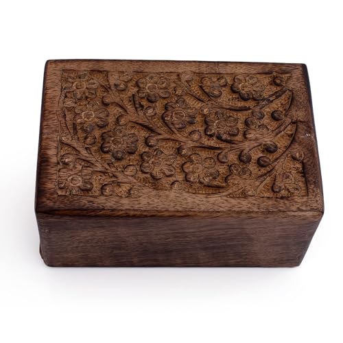 Beautifully Hand Engraved Wooden Urn Box For Pet Animal Ashes Funeral Cremation Burial Casket Keepsake Ash Scatter Box Male Female Adult Floral Decorative Lifelong Memorial Columbarium 15 x 10 cms
