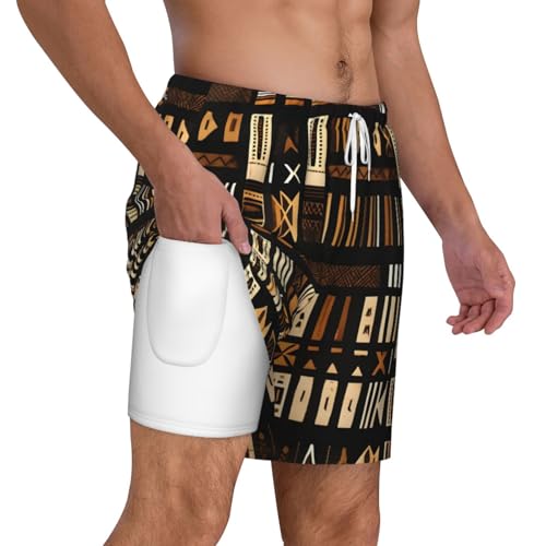 African Mud Cloth Tribal Print Mens Swim Trunks with Compression Liner Casual Shorts Summer Beach Quick Dry Shorts3