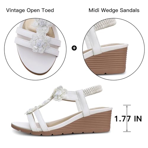 SHIBEVER Womens Sandals Wedge Flower: Open Toe Elastic Ankle Strap Wedge Sandal - Dressy Sandals Women - Comfortable Summer Bohemia4