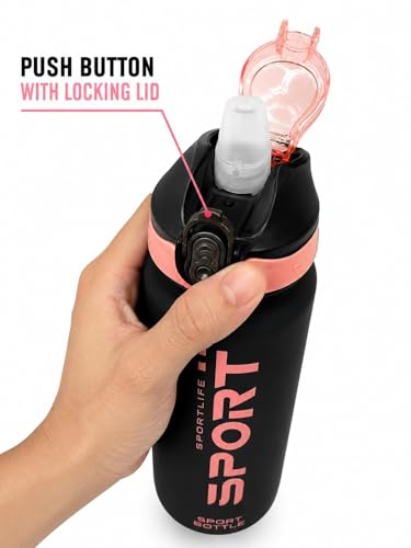 Image of Sport Water Sipper Bottle with Soft Silicon Straw, Leak Proof, 1000ml, (PINK BLACK)