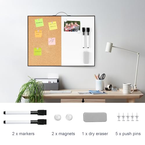 Image of TSJ OFFICE Small Whiteboard Cork-Board - 12 inch X 16 inch Portable Aluminum Black Framed Magnetic Dry Erase Board for Wall, Small Bulletin Cork Board with Holder for Office, Home and School