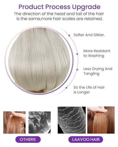 Image of LaaVoo Tape in Hair Extensions Human Hair Blonde Tape in Extensions #60 Platinum Blonde Hair Extension Tape on Short Human Hair 20pcs 30g 12 Inch