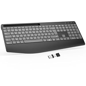 OMOTON Clavier sans Fil AZERTY Français, 2,4G Clavier Ergonomique Rechargeable avec Repose-Poignet, Wireless Keyboard Rétroéclairé, Compatible PC Windows/Linux, Idéal Bureau, Gris Graphite