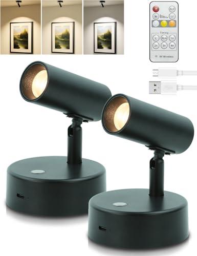 Spot d'intérieur avec télécommande, 5000 mAh, lampe murale rechargeable pour tableaux, éclairage artistique pour peintures, éclairage LED sans fil avec minuterie et...