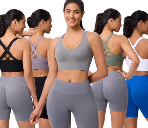 Image of Sports Bras for Women High Support, Multipack Padded Supportive Criss Cross Back Wireless Running Yoga Workout Bra