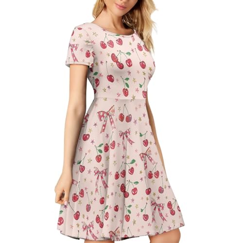 Image of AFPANQZ Womens Casual Summer Lightweight Vintage Dress Short Sleeve Midi Dress Knee-Long Luxury Formal Dress