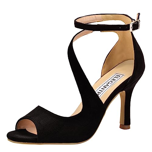 Image of ELEGANTPARK Sandals for Women Peep Toe High Heels Cross Strappy Wedding Evening Dress Shoes Buckle Stain