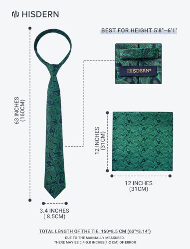 Image of HISDERN Extra Long Ties for Men Classic Floral Tie and Pocket Square Elegant Silk Necktie Handkerchief Set Wedding Party