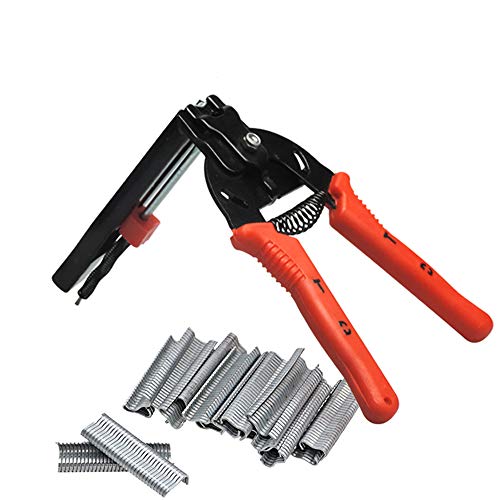 Image of Hog Ring Pliers Kit with 600 Pcs of Galvanized Steel Hog Rings, Hog Ring Chicken Duck Goose Dog Cat Rabbit Kit Clamp with Nail Groove, Repair Hand Tools for Animal Cages, Wire Fencing, Railing-Red