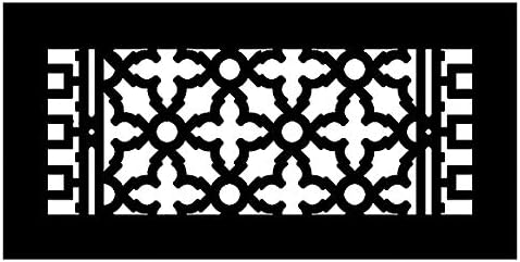 Reggio Registers Scroll Series Victorian Pattern Premium Luxury Floor Grate Cover Grille, Black Cast Iron Metal 14 Inch x 6 Inch without Mounting Holes | 816-NH