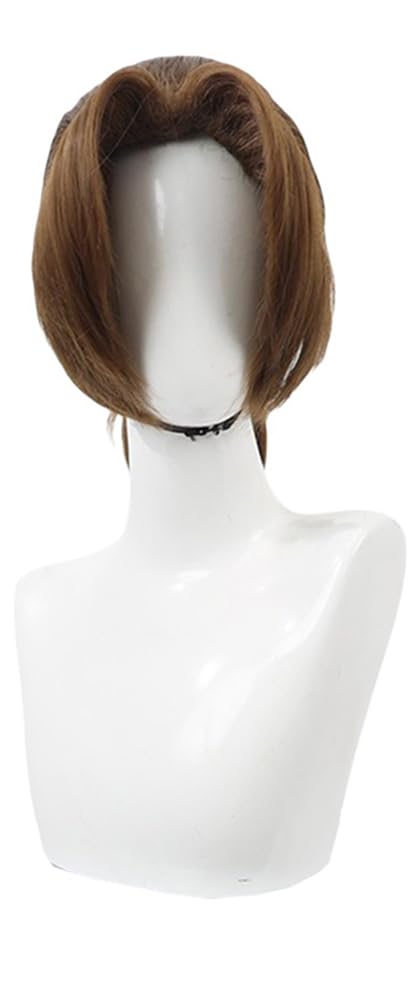 Deep Brown Anime Cosplay Wig Men's Short Ponytails Hair with Bangs Synthetic Heat Resistant Wig for Costume Party