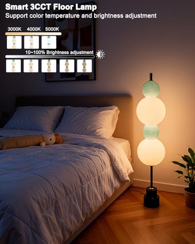 Image of Blue Globe Floor Lamp - Metal, 3 CCT (3000K /4000K /5000K) Dimmable LED, Touch Switch, Modern Tall Standing Lamp for Bedroom, Living Room, Home Office