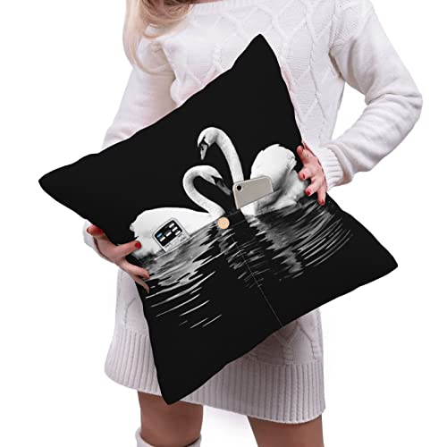 Vucemi Love Swans Couple Printed Throw Pillow Covers Square Linen Cushion Case Farmhouse Decorative Pillowcase Cushion Cover For Sofa Couch Bed 20"X20" #TOP5