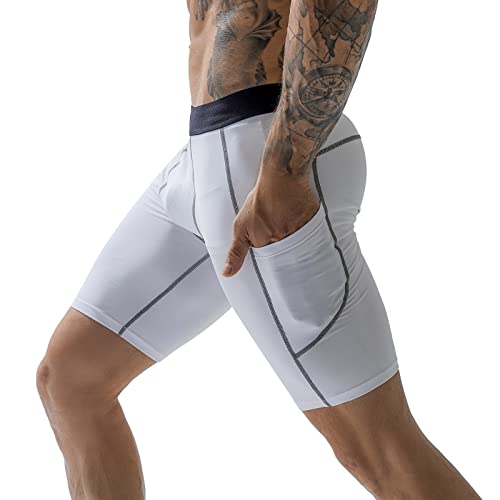 Leggings altos de hombre que no se bajan con bolsillos para fitness