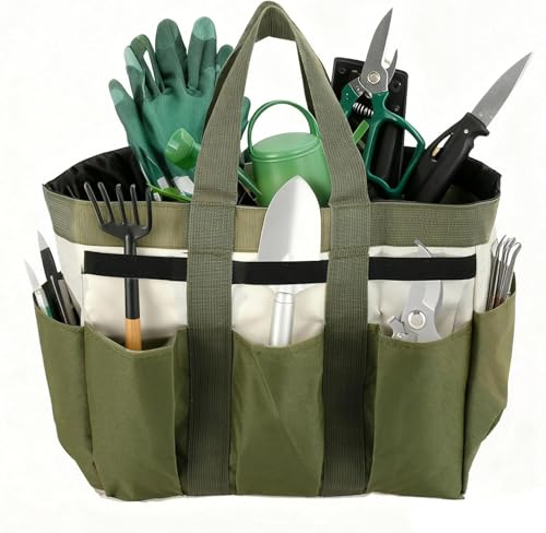 Organizador de bolsa de ferramentas de jardim, bolsa de armazenamento com 8 bolsos, suporte de bolsa de jardim Oxford resistente, suporte de kit de ferramentas de jardinagem para uso interno e externo