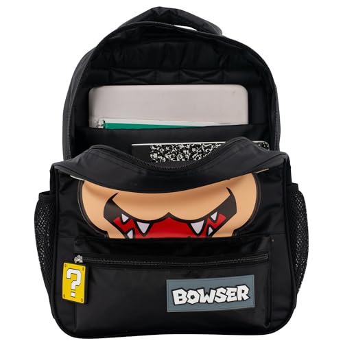 Image of AI ACCESSORY INNOVATIONS Super Mario Bowser Backpack for Boys & Girls, 16 Inch Nylon Twill Big Face Schoolbag, Black