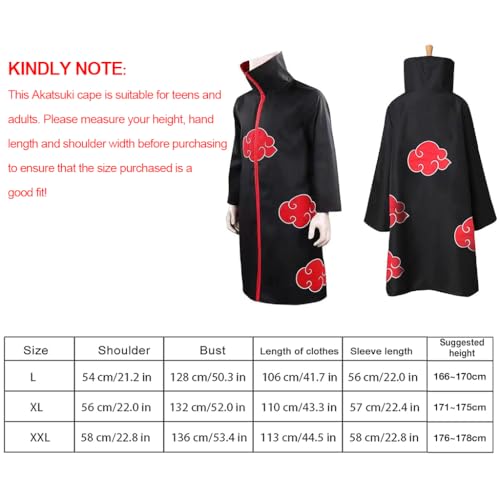 Image of PATPAT Akatsuki Costume Akatsuki Cloak Set of 4Pcs, Anime Cosplay Itachi Costume for Women Men Teenages with Headband, Necklace & Ring for Halloween, Cosplay, Party