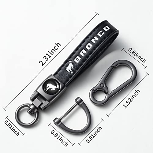 Image of Genuine Leather Car Key Chain for Ford Bronco Keyring Keychain Sport Accessories Family Present(Black)