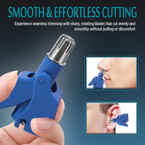 Image of Stainless Steel Hair Trimmer for Men and Women | Manual Nose and Ear Hair Trimmer | Nose Clippers, 360 Rotating Hair Trimmers | Washable Nose Hair Remover | Blue