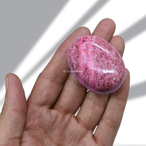 Image of Crystal Heaven Thulite Palm Pebbles Stones For Anxiety Stress Relief Massage - Aaa Grade Original Healing Gemstone Agate Palm Stone For Yoga Meditation Spiritual Reiki Feng Shui