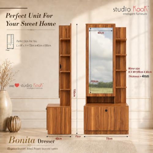 Image of Studio Kook Bonita Dressing Table with Mirror & Storage, Amber Walnut