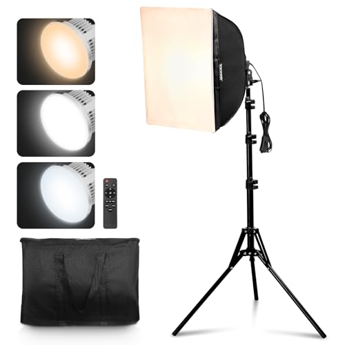VEVOR Softbox-Set, 400 x 400 mm, Profi Fotostudio Set mit 45 W LED-Birnen, 3000–6500 K einstellbare Farbtemperatur, Stativständer, Studioleuchten für...