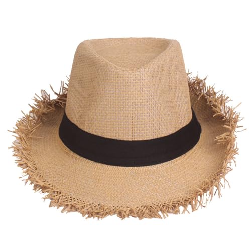 Sombrero Fedora de paja con flecos para mujer y hombre miniatura 2