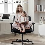 Cross Legged Office Chair, Upholstered Criss Cross Desk Chair with Wheels and Flip-Up Armrests, Wide Seat Chair for Home Office, Vanity, Apartment, Black - Image 2