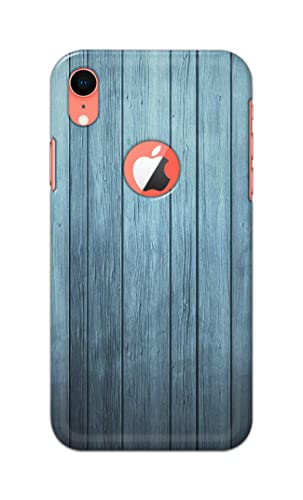Image of Printed Hard Back Cover Case for Apple iPhone XR Logo View Back Cover (Wooden Blue) -702